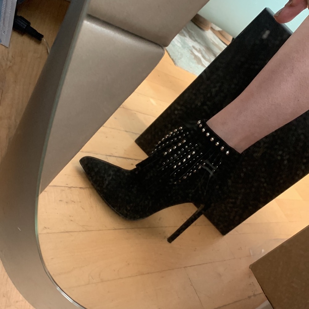 Saint Laurent Black Suede Studded-fringe Bootie - Picture 15 of 15